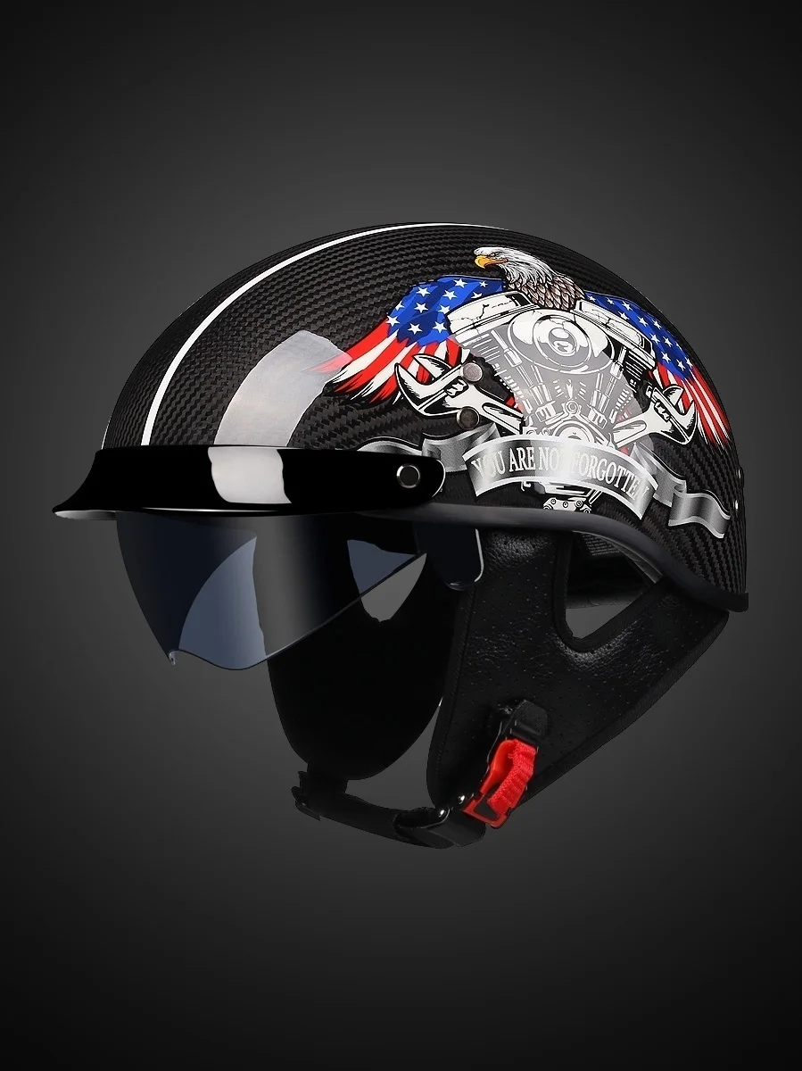 

DOT Carbonfiber Motorcycle Helmet German Casco Japanese Style Moto Open Half Face Retro Half Helmet Chopper Biker Pilot Man