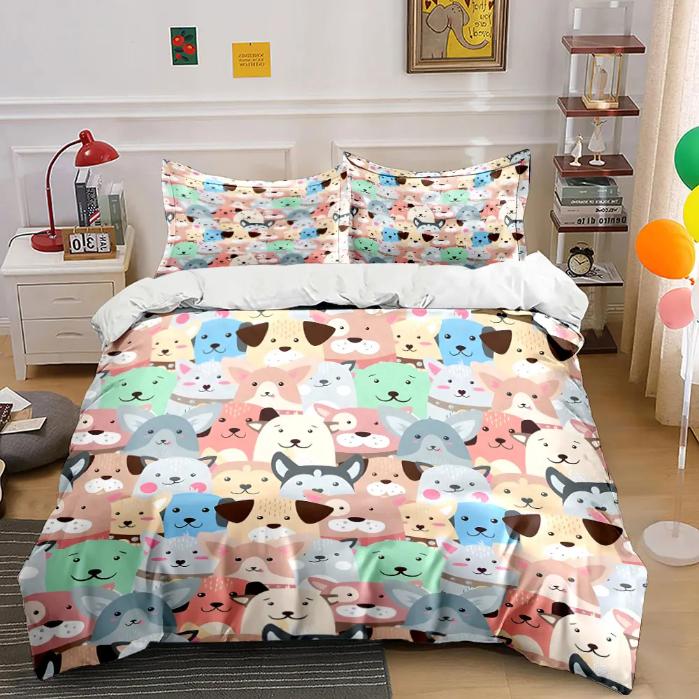 A Large Collection of Cartoon Dog Patterns Bedding Set 1 Duvet Cover 2 Pillowcases for Adult and Children Luxury Gift Full Size