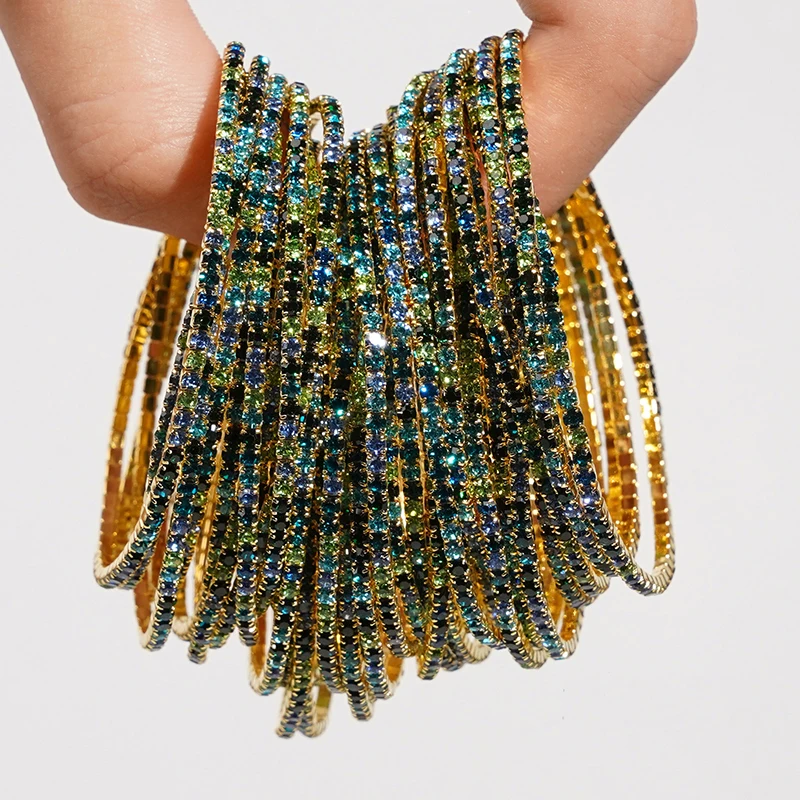 5 Stück modische bunte Strass-Kristall-Stretch-Armbänder für Damen, elastische stapelbare Armbänder, Armband für den Alltag, Damenschmuck – Detail 1