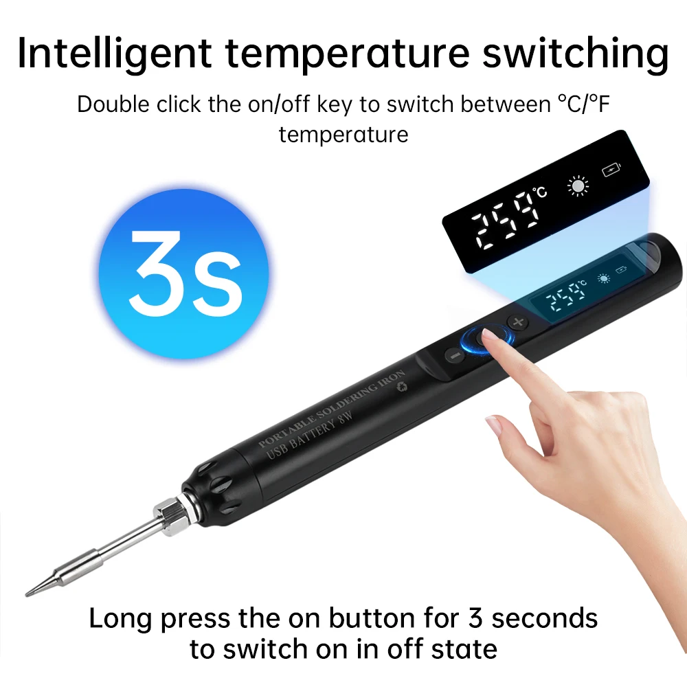 USB Soldering Iron Mini Small Soldering Iron Set Portable Household Type-C Interface 800mAh Battery Adjustable Temperature