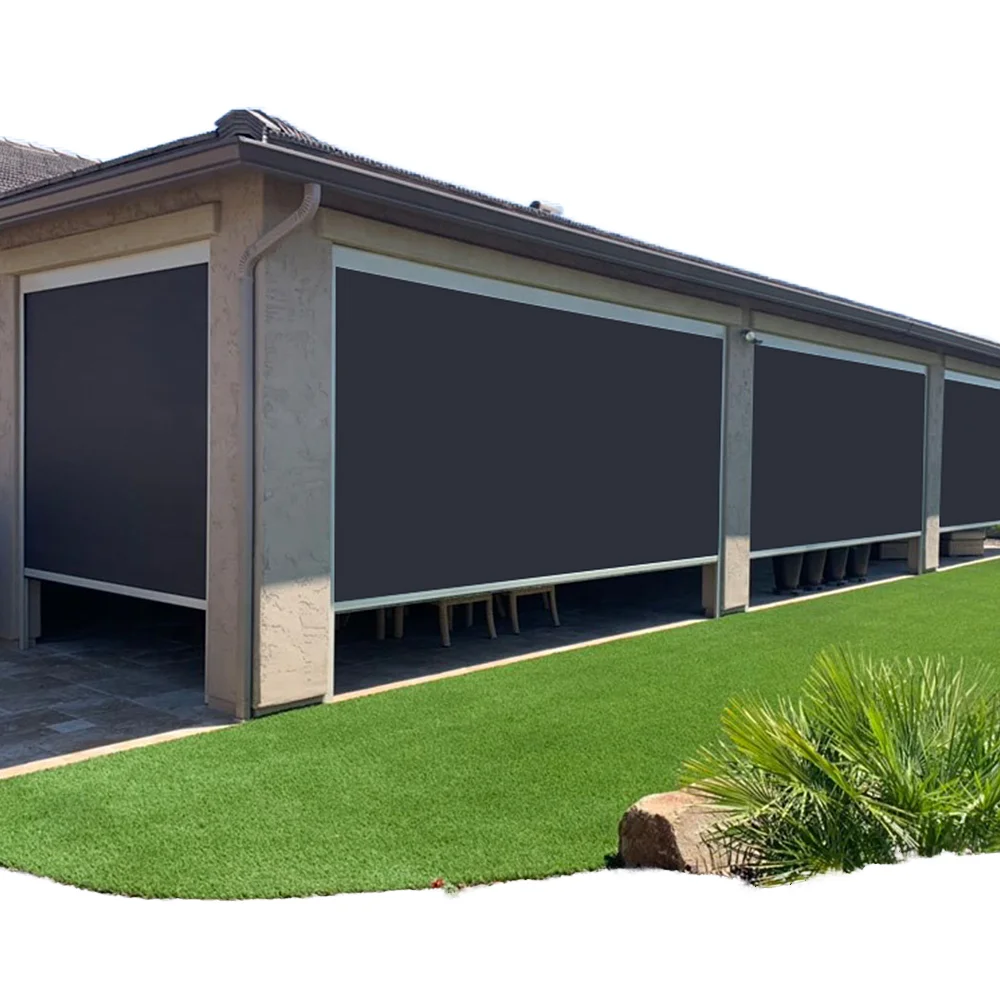 

Modern Smart Electric Roller Shades Blinds Built-in Remote Control Blackout PVC Fabric Horizontal Pattern Plain Black Color