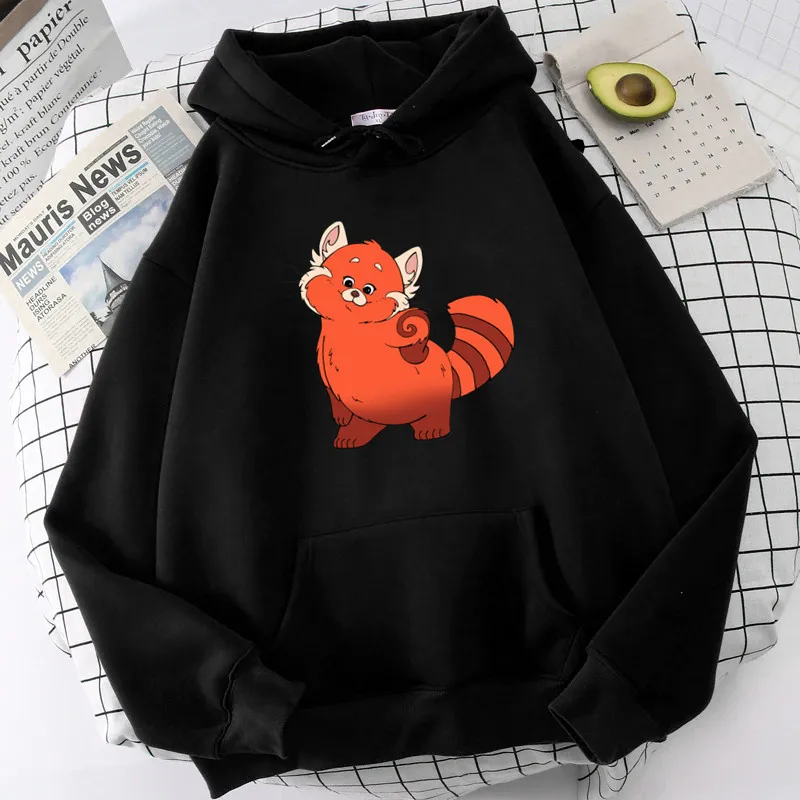 Sudaderas con capucha Kawaii para mujer, sudadera con estampado de Panda rojo de dibujos animados, Tops de lana Harajuku, Invierno