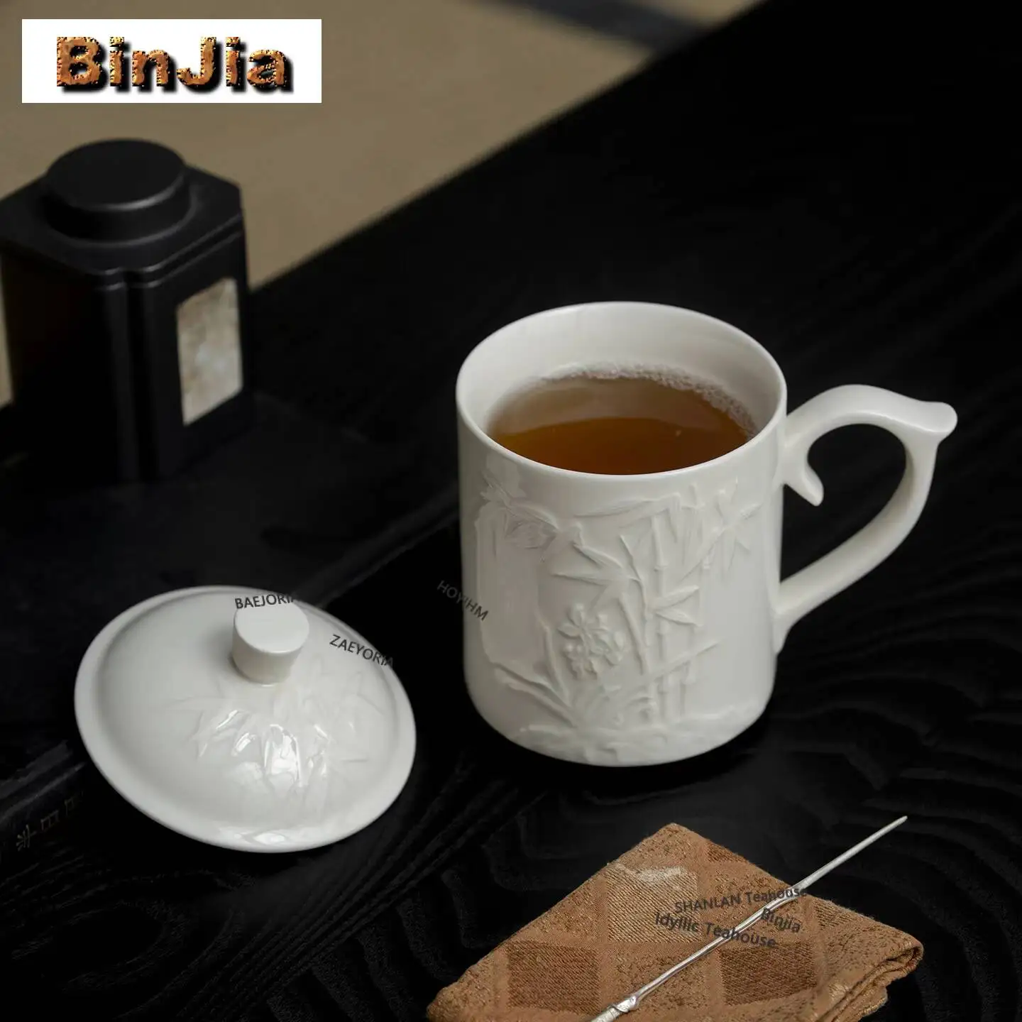 370ml Imitation Song Ding Kiln White Orchid Bamboo Coffee Mug Latte Cereal Mug Afternoon Tea Mug Office Water Cup Teaset Gift