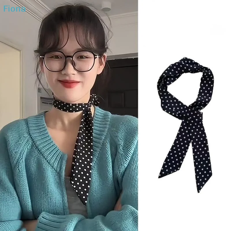 ✔Fashion Polka Dot Silk Scarf Versatile Headwear Hair Band Korean Style Luxury Silk Scarf Belt Package Hanging Decor Accessories image 2