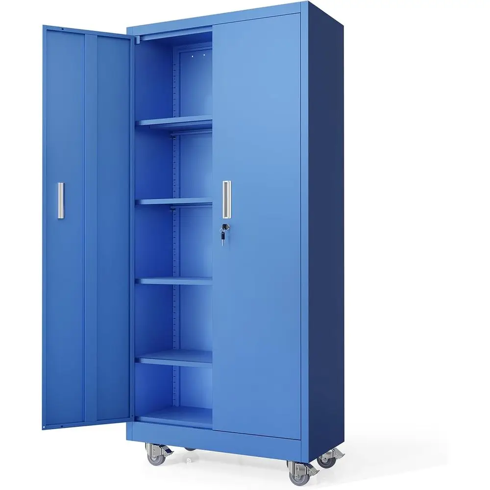 

Adjustable Shelf Metal Storage Cabinet, 71 Tall with Wheels, Locking Garage Cabinet for Home, Office, Gym (Blue)