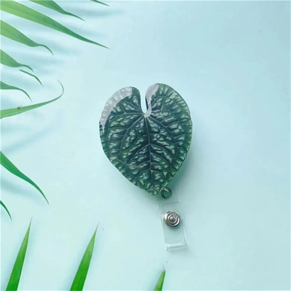 ID Card Clip Leaf ID Badge Reel Inspirational Chest Card Retractable Badge Holder Work Card Rare Plant Easy Pull Buckle