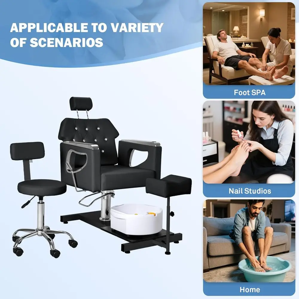 Fotel do pedicure bez instalacji hydraulicznej, obrót 360 stopni °   Obrotowe hydrauliczne krzesło do pedicure z funkcją relaksu, spa do stóp i regulowanym podnóżkiem, dla stylistki paznokci, S