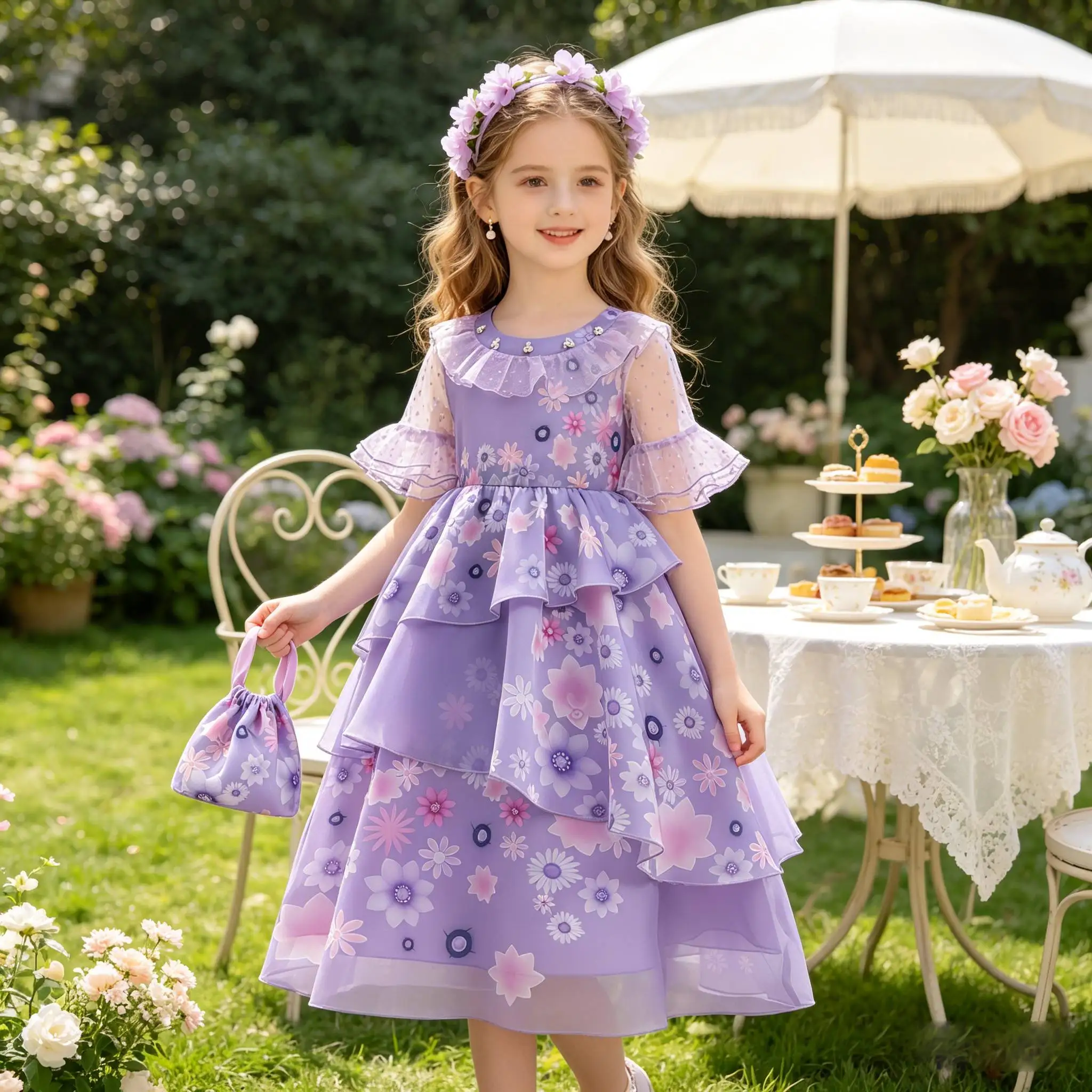 Flower Purple Costume Isabella Charm Girl Princess Dress Fantasy Party Kid Clothes Kid Clothes Halloween performance Dress