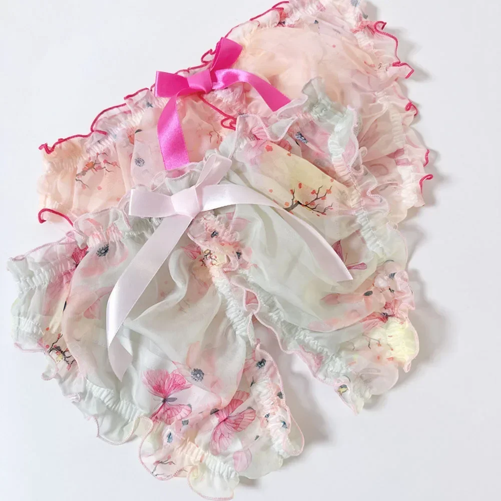 남자 섹시한 오픈 가랑이 쉬폰 팬티를 통해 볼 여자 가랑이없는 팬티 란제리 속옷 보우 매듭 부드러운 부드러운 에로틱 팬티