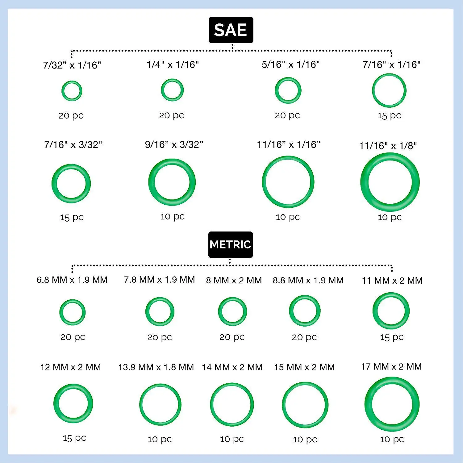 

AS63-270 Pcs/Set Rubber O Ring Washer Seals Watertightness Assortment O Rings Gasket Washer 18 Different Size Gaskets With O'rin