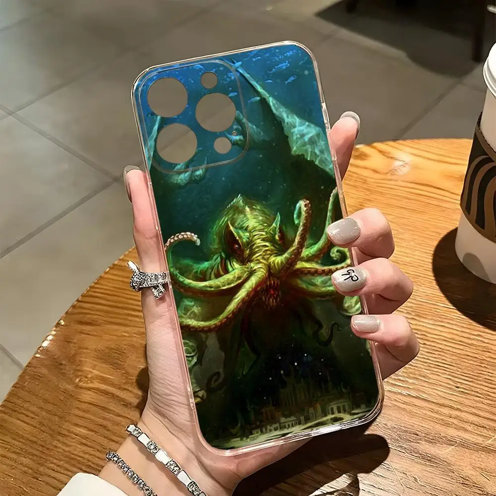 Horrible Cthulhu Phone Case for iphone 15 Pro Max 14 Plus 11 16 12 13 Pro 7 8 X XR XS SE Transparent Back Cover