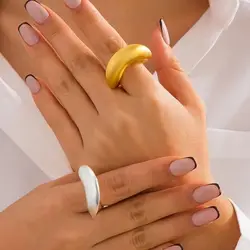 KunJoe Exaggerated Geometric Adjustable Open Ring for Women Unique Design Gold Color Curved Knuckle Ring Party Jewelry Steampunk