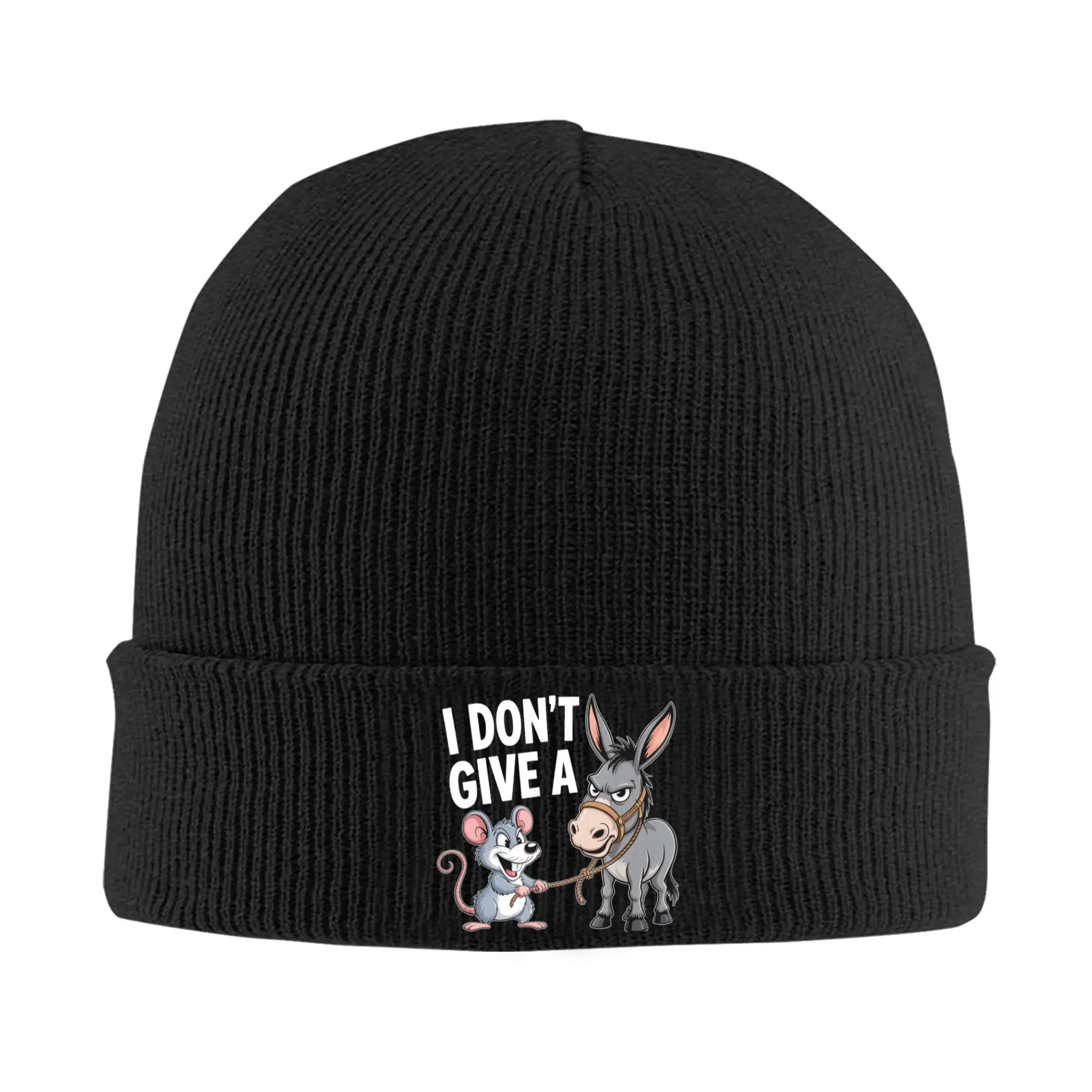 I Don't Give a Rats Ass Mouse Donkey Beanie Hats  Y2K Cool Knit Hat Spring Outdoor Sport Caps Design Warm Soft Bonnet Hats