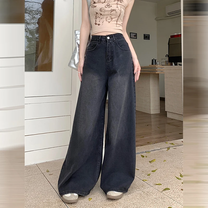 Autumn Vintage Chicly Slim Button Female High Waisted Jeans American Basic Simple Casual Fashion S-2XL Baggy Jeans Women