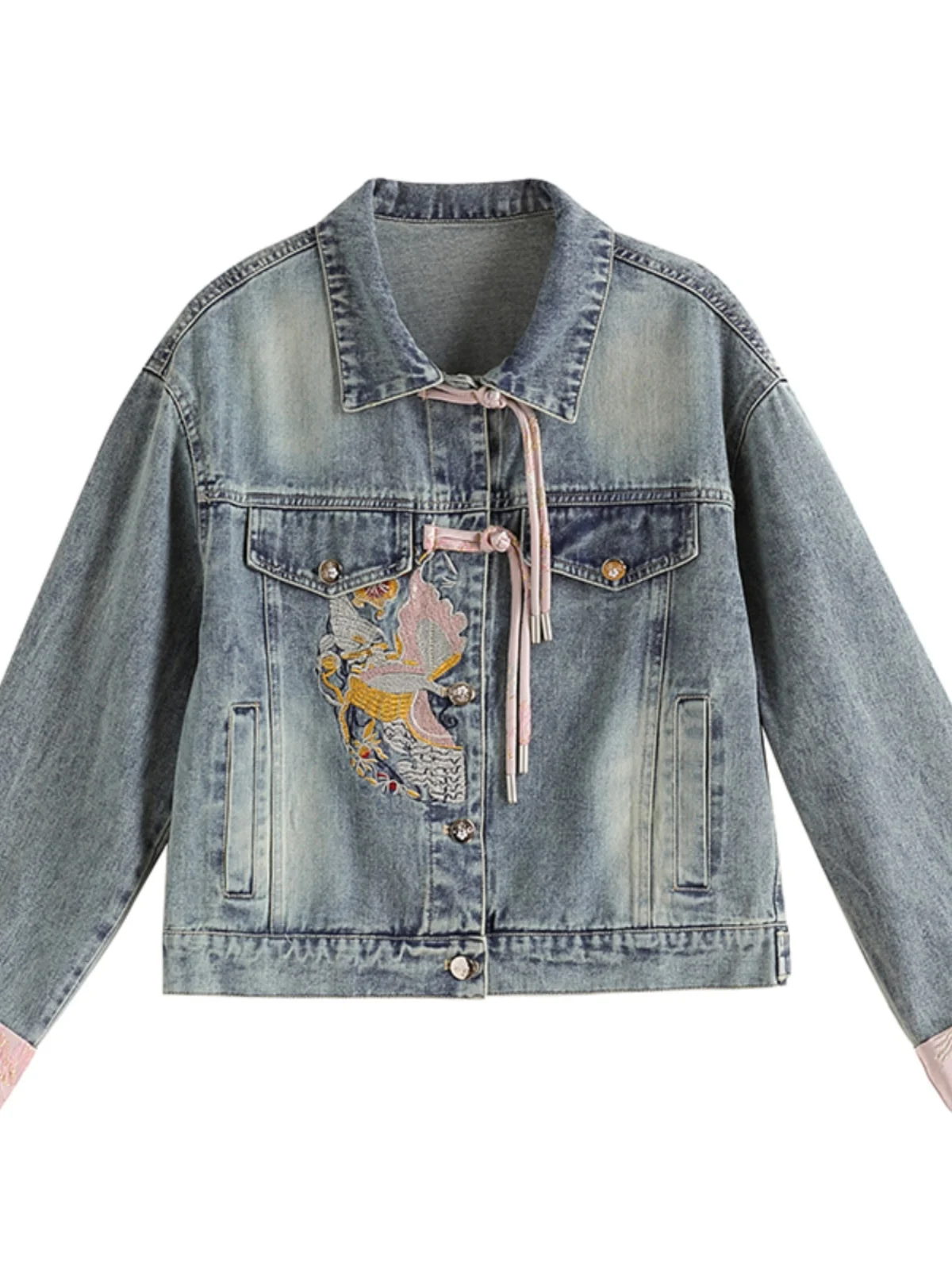 Neue chinesische Sle ort Jeans Jaet Damen Frühling Herbst Anti-Aging Label Cut-off Denim Mantel Loose Fit Long Sve