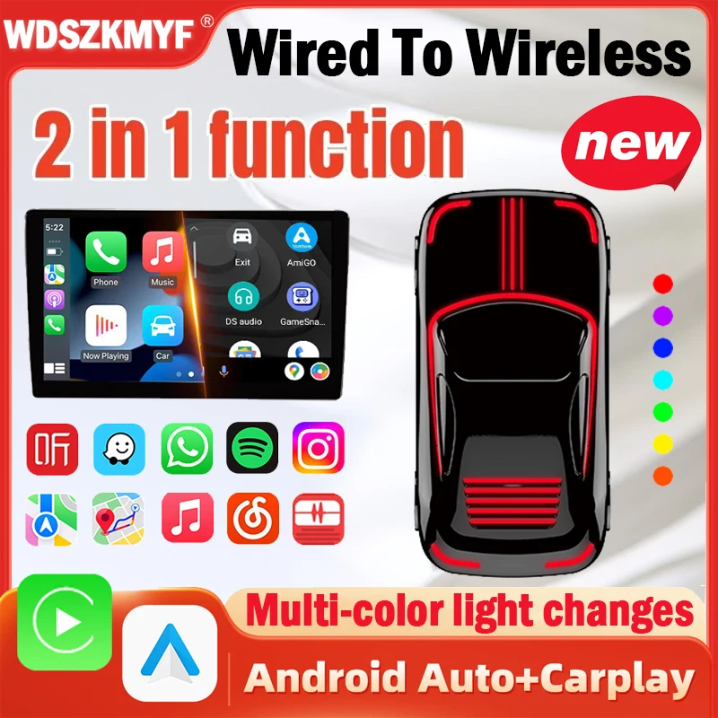 2-in-1 kabelloser CarPlay-Adapter und Android Auto Smart USB-Adapter Plug and Play für 99 % original