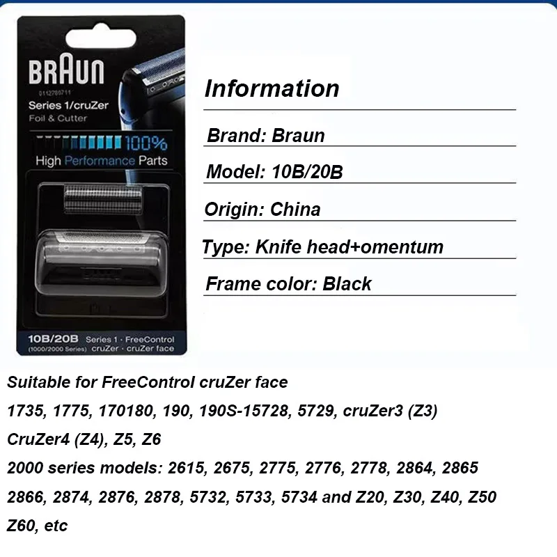 Braun 10B/20B Blade Electric Shaver Replacement Foil Cutter Head 1000/2000 Series CruZer Series