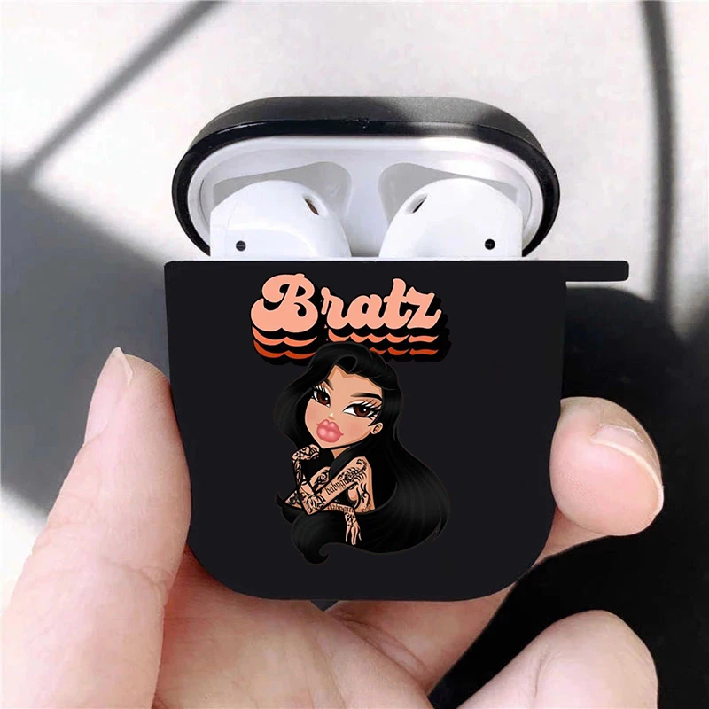 Hot Cute Bratz Doll Soft silicone TPU Case For AirPods Pro2 1 2 3 Luxury Black Silicone Wireless Bluetooth Earphone Box Cover