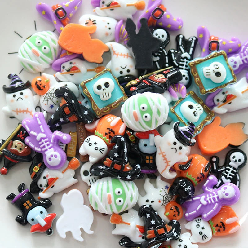 Cartoon Ghost Pumpkin Halloween Decoration 2024 Flatback Resin Cabochon Scrapbook Crafts DIY Hair Bows Accessories