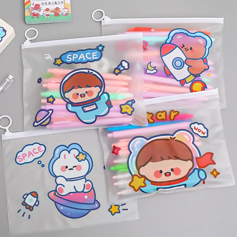 40 pcs/lot Cartoon Astronaut Bear Pencil Case Transparent PVC Pen Bag Stationery Pouch Office School Supplies wholesale