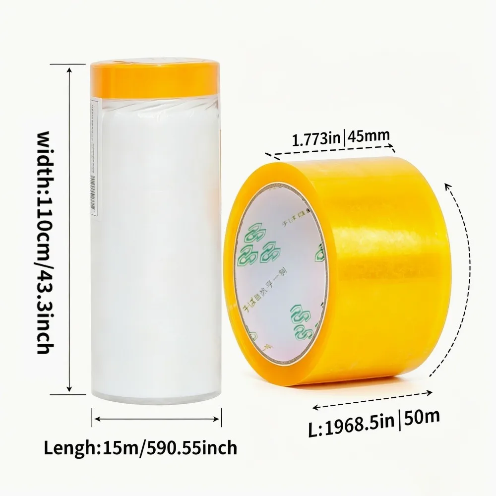 Professional Paint Protection Cover Plastic Film with Packing Tape for Floor Furniture Doors Windows Home Renovation