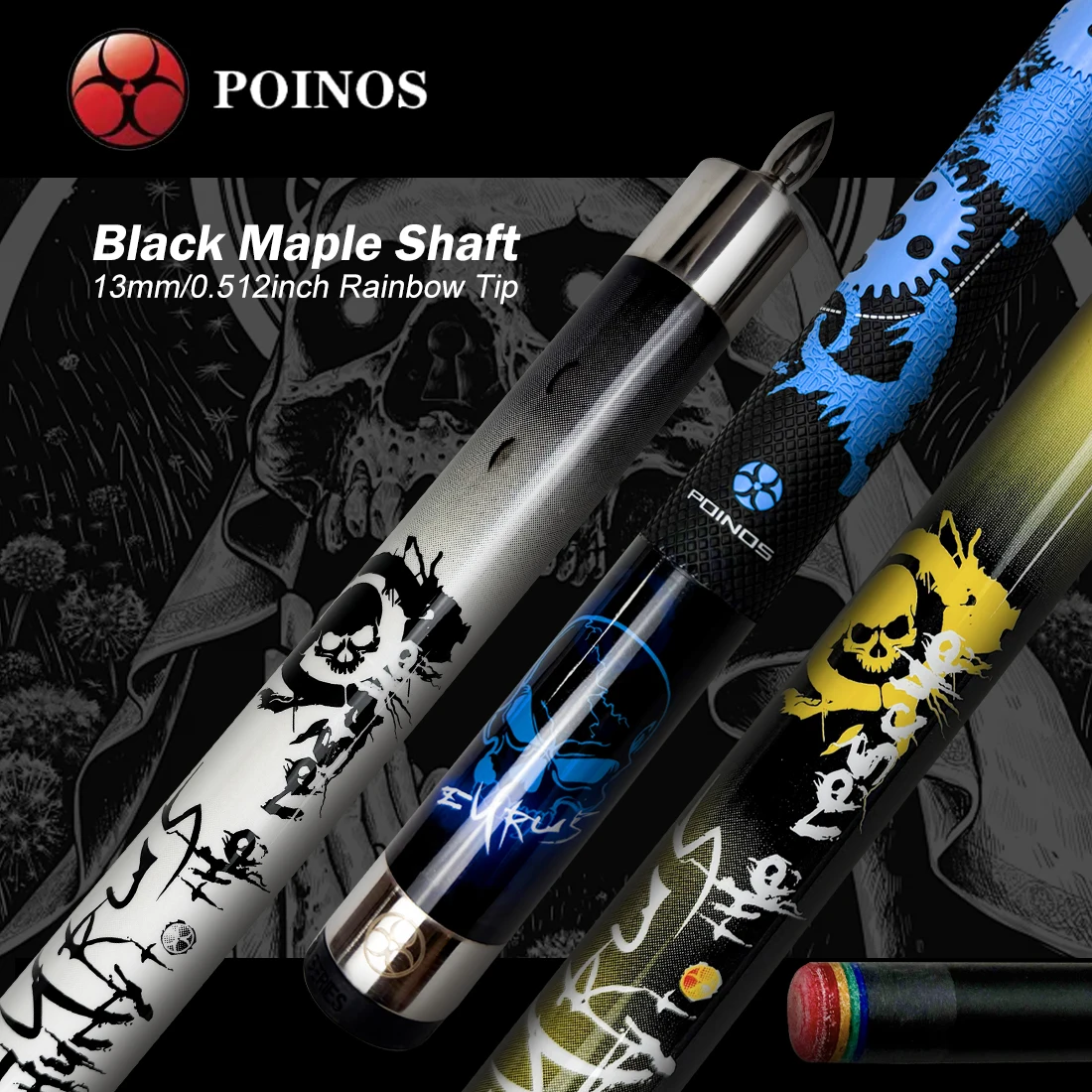 POINOS XP Series Black Technology Carbon Fiber Pool Cue Stick Catbon Maple Shaft 13mm Rainbow Tip  Bullet Joint Play Billiards