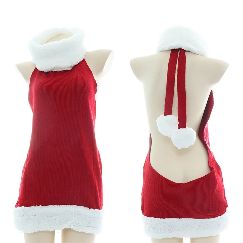 Sexy Women corsetto Strap Hollow Out Pullover maglione Dress Open Chest dolcevita maglieria Backless Christmas Anime Cosplay Dress