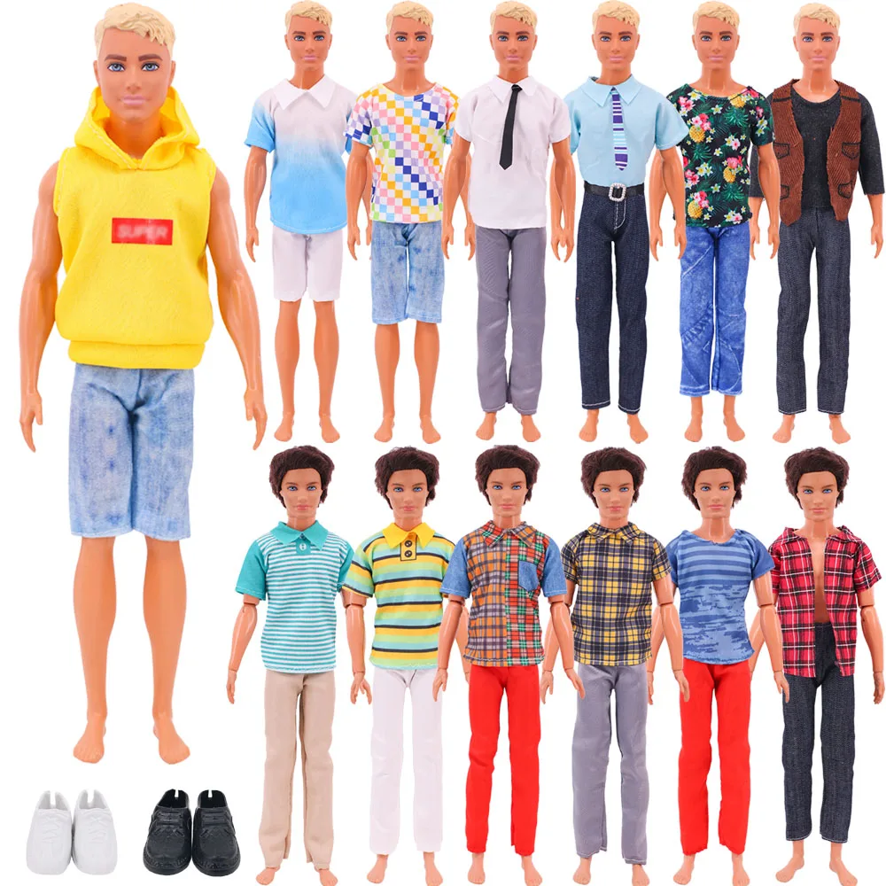 Ken's Clothes T-shirt + Trousers + Men's Leather Shoes For 30Cm American Doll Clothes 1/12 BJD Suit Girls DIY Toys Birthday Gift