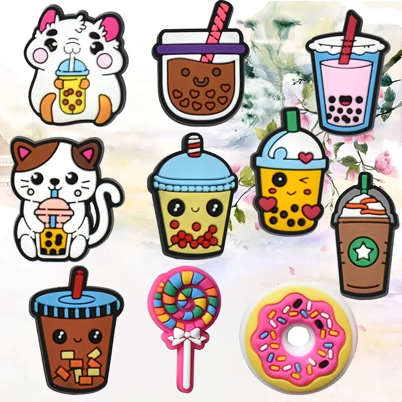 Shoe Charms for Crocs Accessories Milk Tea Doughnut Shoes Charm for Croc Decorations Pins Men Accessory Jeans Woman Clogs Clips