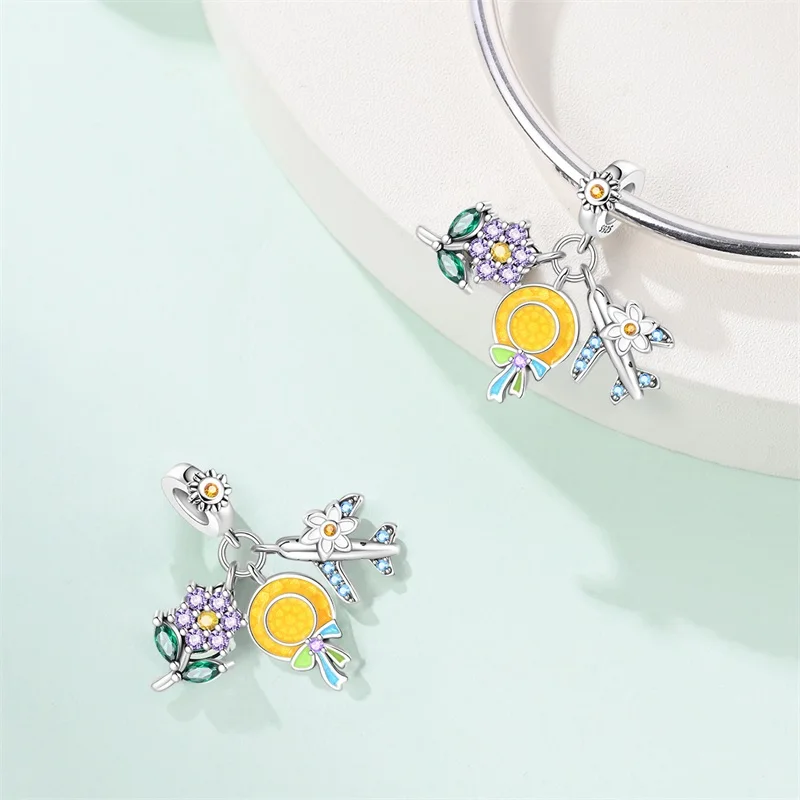 

New 925 Sterling Silver Leisure Holiday Charms Pendant Fit 3mm Original Bracelet DIY Women Exquisite Birthday Party Jewelry Gift
