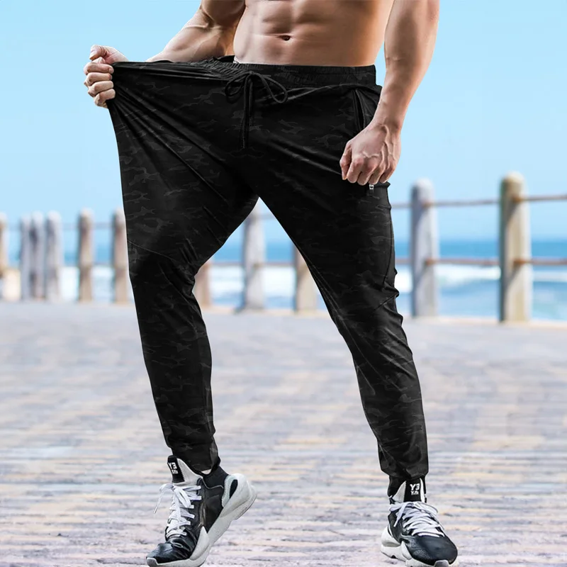 

Stretch Men's Sweatpants Gym Fitness Quick Dry Running Pants Outdoor Training Jogging Casual Pants Men Zipper Pocket Sweatpants