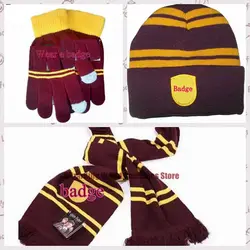 Hogwarts Cosplay Knitted Warm Hat Gloves Three Pieces of Magic Academy Gryffindor Scarf Slytherin Children's Adult Gift