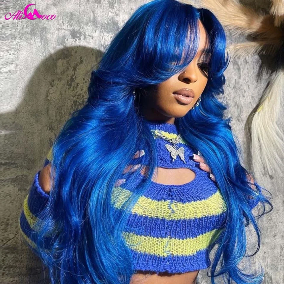 

Dark Blue 13x4 HD Lace Front Human Hair Wigs Blue Colored Body Wave Transparent Lace Frontal Brazilian Hair for Women