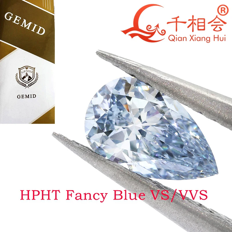 

Fancy Blue color HPHT diamond 0.47CT -0.65ct pear diamond cut VS clarity GEMID certificated lab grown diamond loose stone