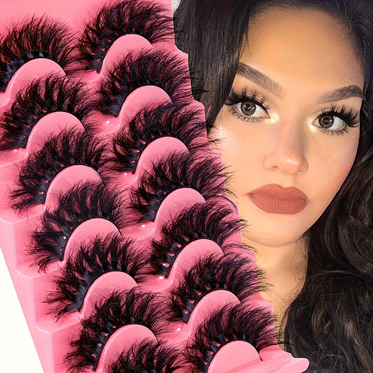 7 PAIRS faux Lashes Fluffy False Eyelashes17mm Full Wispy Lashes 8D Volume Curly Fake Eyelashes 7 Pairs Faux Mink Lashes Multipa