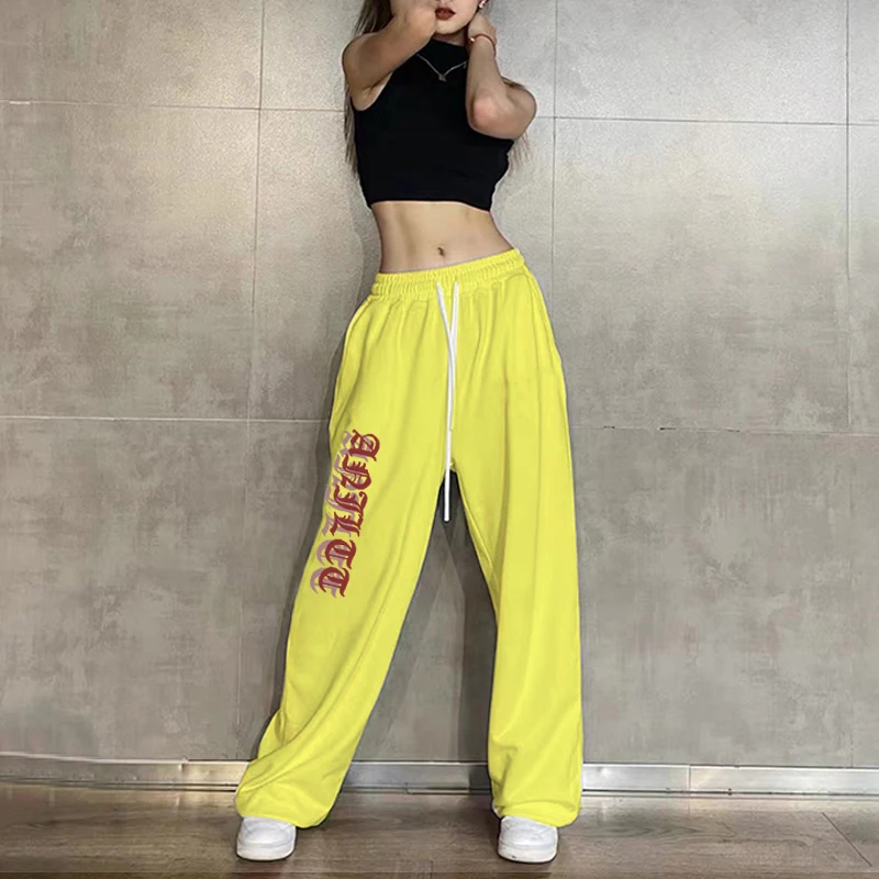 ハイウエスト ヒップホップ ストリート ジャズ レディース ロングパンツ カジュアルパンツ ダンス用 プリントレター 原宿風 スレ コットンブレンド