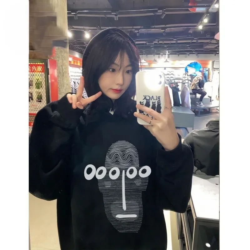 

Флисовая толстовка со шляпой, женские топы Y2K 2000-х годов, осенние свободные хипстерские топы в стиле Харадзюку, скейтборд, спортивная одежда с большими карманами для девочек