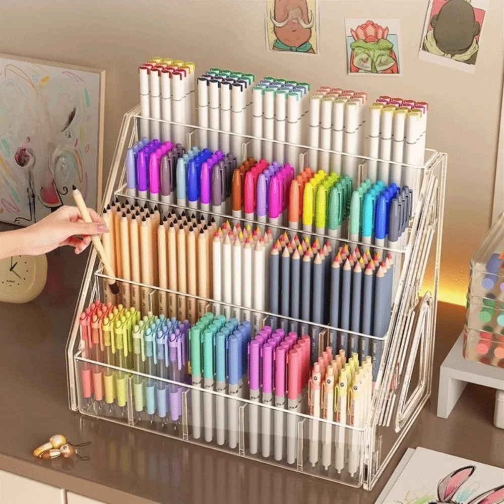3/4/5 Layers Watercolor Pencil Storage Rack Large Capacity Partition Nail Polish Display Organizer Acrylic Space-Saving