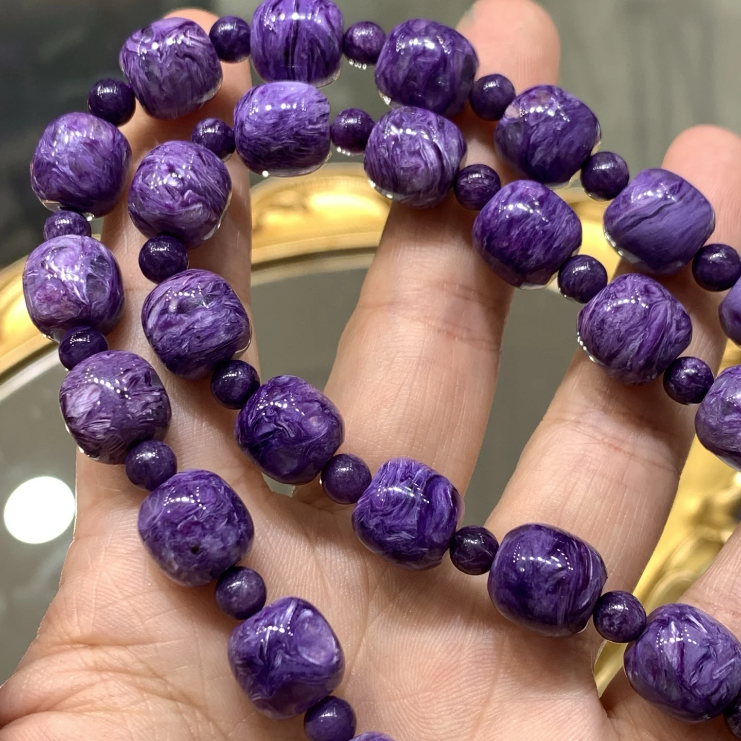 Genuine Natural Purple Charoite Barrel Beads Necklace 13x11mm Women Men Red Garnet Pendant Fashion 17 Inches AAAAAA