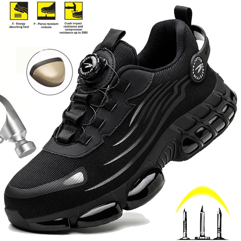 

Men's Work Shoes Steel Toe Protective Boots Rotary Button Wear-Resisting Breathable Outdoor Safety Sneakers Protective Boots