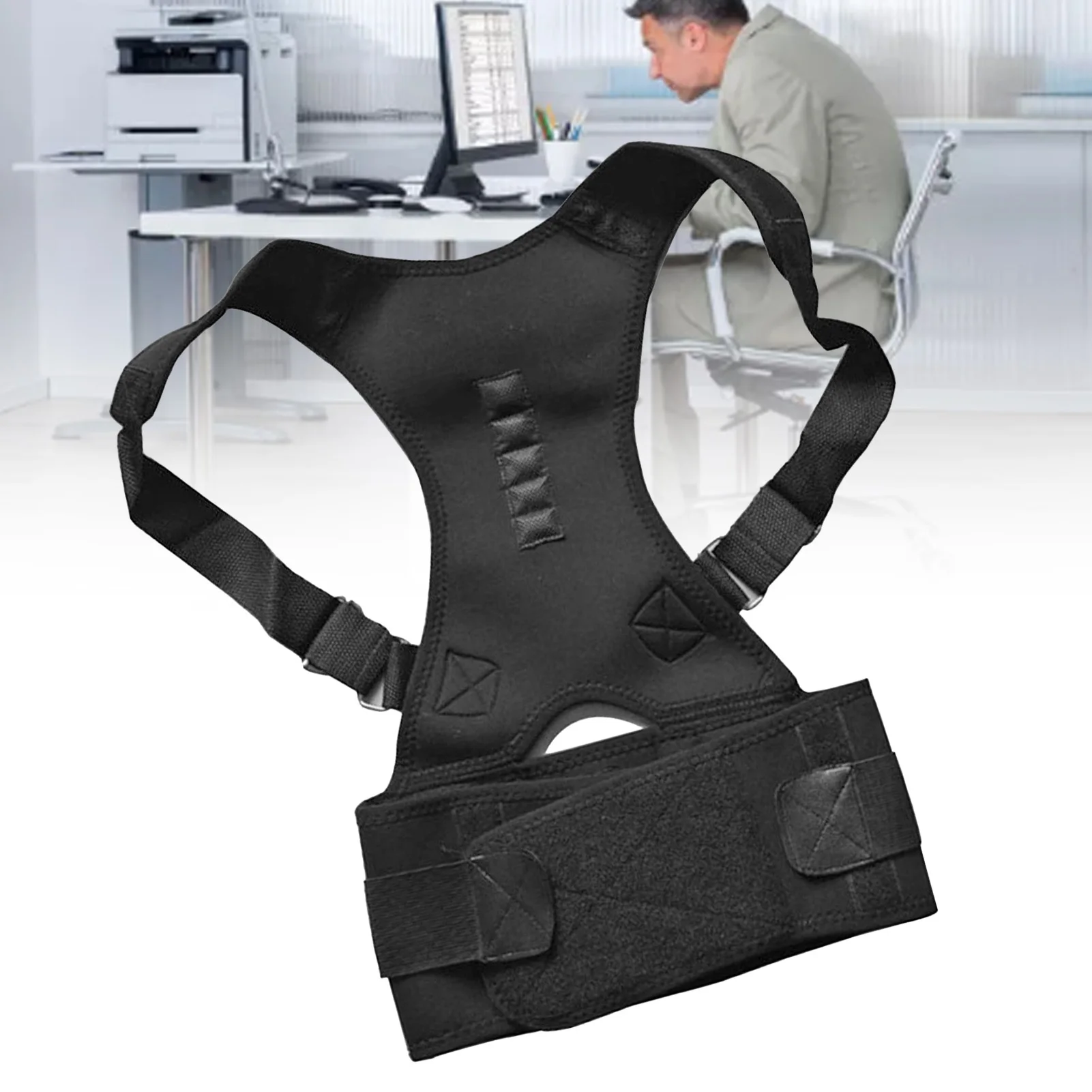 ZK20 Magnetic Adult Shoulder Back Support Belt Men Humpback Posture Corrector Shaping Brace Black