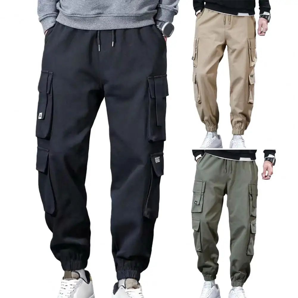 

Men Winter Cargo Pants Thick Fleece Lining Men's Winter Cargo Pants Elastic Waist Multi Pockets Jogger Trousers Stay Warm