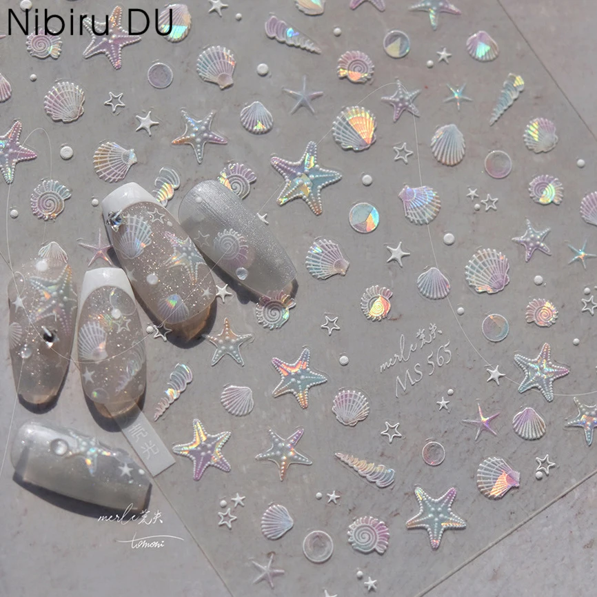 

Summer Beach Nail Art Stickers Soft Relief Ocean Shell Starfish Clams Conch Stars Seasnail Manicure Decals for Summer Decoration
