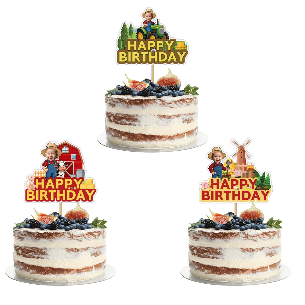 Maßgeschneiderter Foto-Kuchenaufsatz für die Gesichtsfarmparty, geeignet für die Dekoration von alles Gute zum Geburtstagspartys, Partyzubehör auf dem Bauernhof