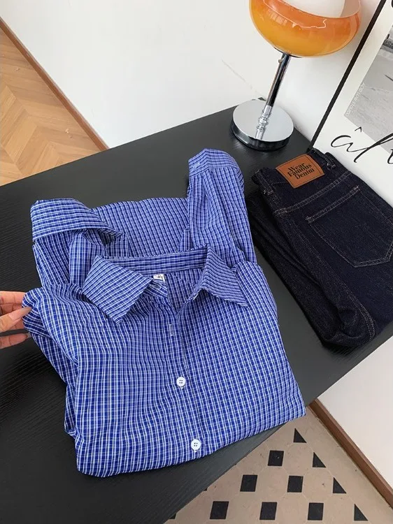 

Ретро-стиль, синий клетчатый длинный сарафан, женский осенне-зимний повседневный универсальный топ средней длины, стильный и удобный.