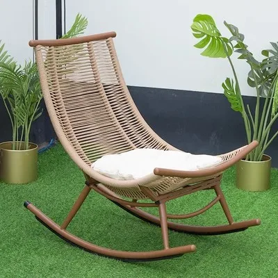 Modern Indoor/Outdoor Garden Rattan Rocking Chair Popular Leisure Recliner Adults Relaxing Rocking Lounge Chair For Gardens Pool