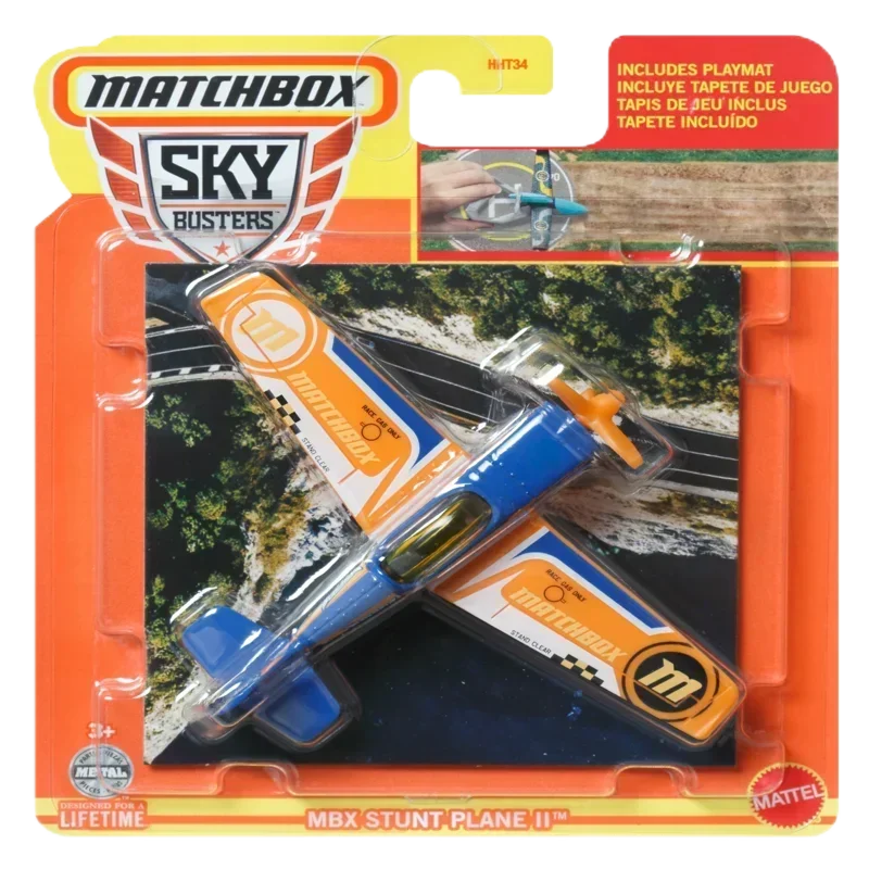 Original Matchbox Car 1/64 Diecast Sky Buster MBX Stunt Plane Space X P38 Lightning Vehicle Model Toys for Boys Collection Gift