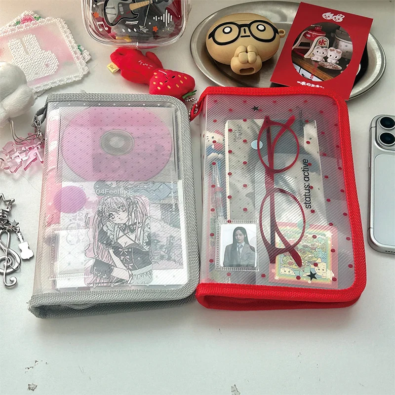 Clear PP Twill Zipper Photo Album Loose Leaf Journal Storage Bag Cute Star Card Binder Ins Style Photocard Holder Stationery