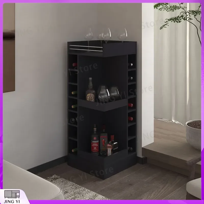 

Black Corner Wine Cabinet with Built-in Wine Rack Open Shelf Storage for Home Bar Kitchen Office Beverage Cooling Unit