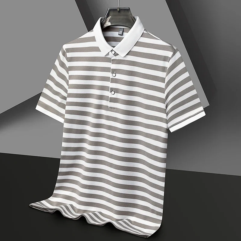 

Summer Men's Short Sleeved Striped T-shirt Casual Loose Oversized Business Versatile Half Sleeved Top